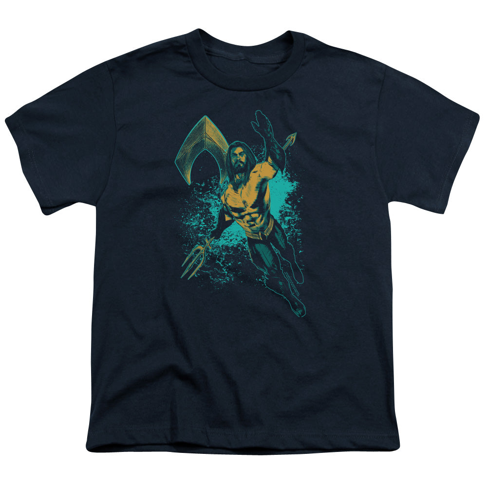 Aquaman Movie Make A Splash Kids Youth T Shirt Navy Blue Officially Licensed