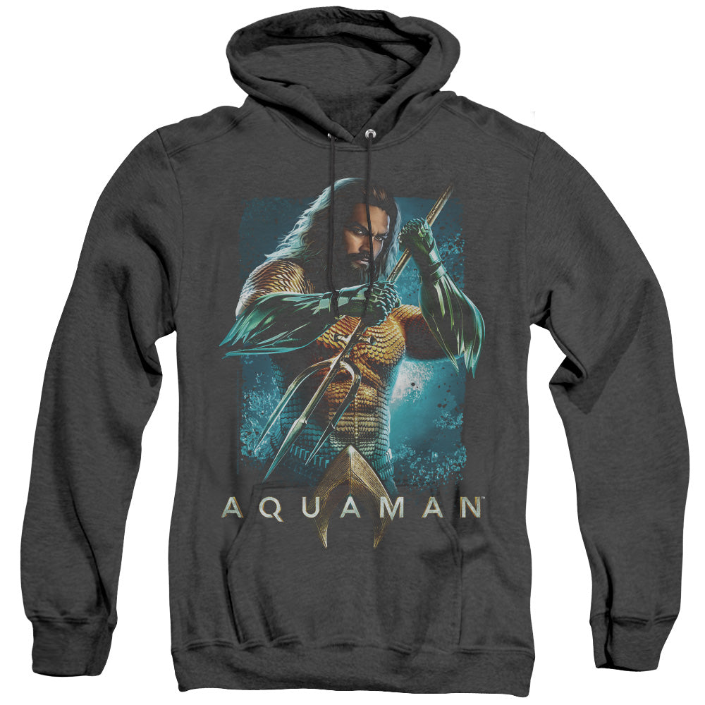 Aquaman Movie Trident Heather Mens Hoodie Black Officially Licensed