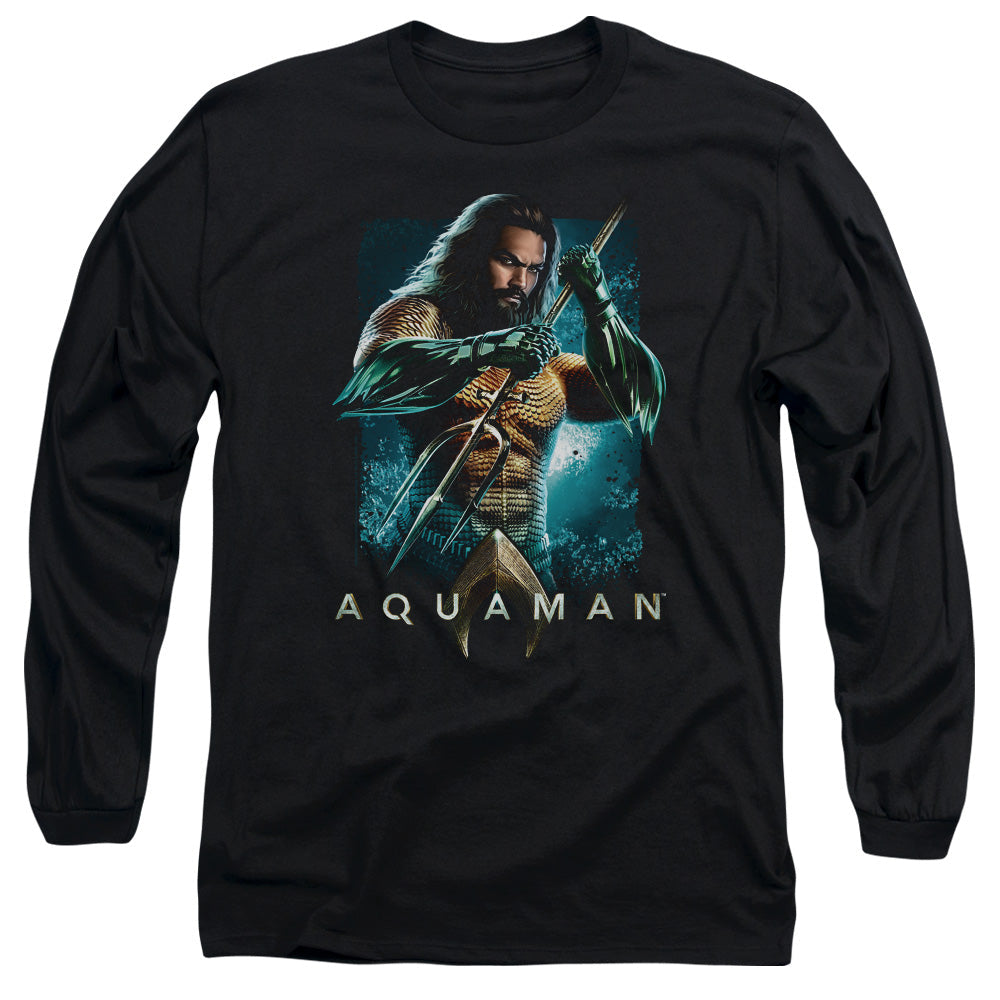 Aquaman Movie Trident Mens Long Sleeve Shirt Black Officially Licensed