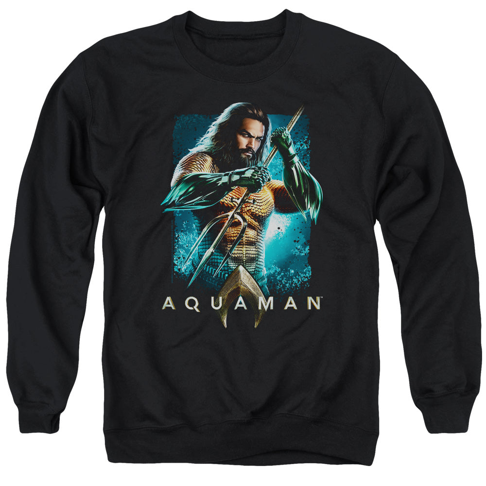 Aquaman Movie Trident Mens Crewneck Sweatshirt Black Officially Licensed