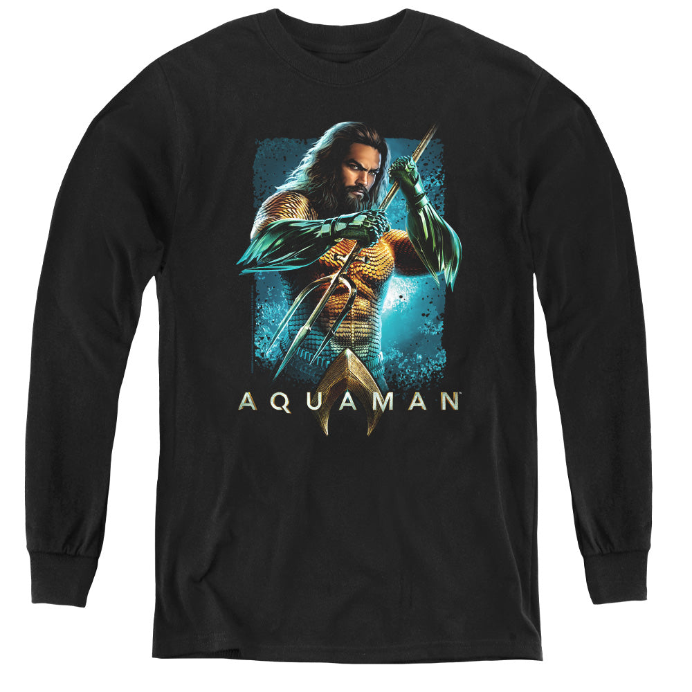 Aquaman Movie Trident Long Sleeve Kids Youth T Shirt Black Officially Licensed