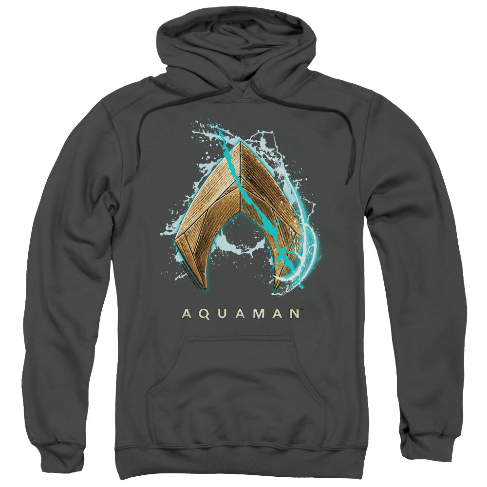 Aquaman Movie Water Shield Mens Hoodie Charcoal Officially Licensed