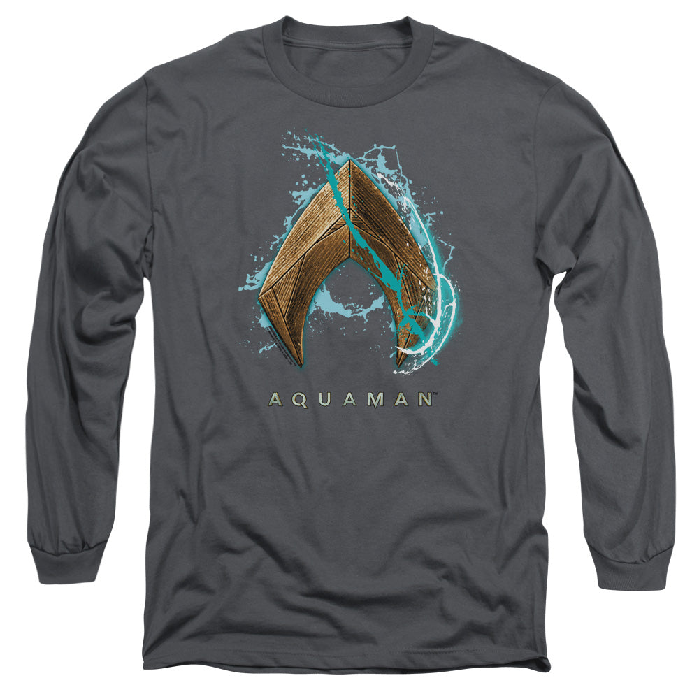 Aquaman Movie Water Shield Mens Long Sleeve Shirt Charcoal Officially Licensed