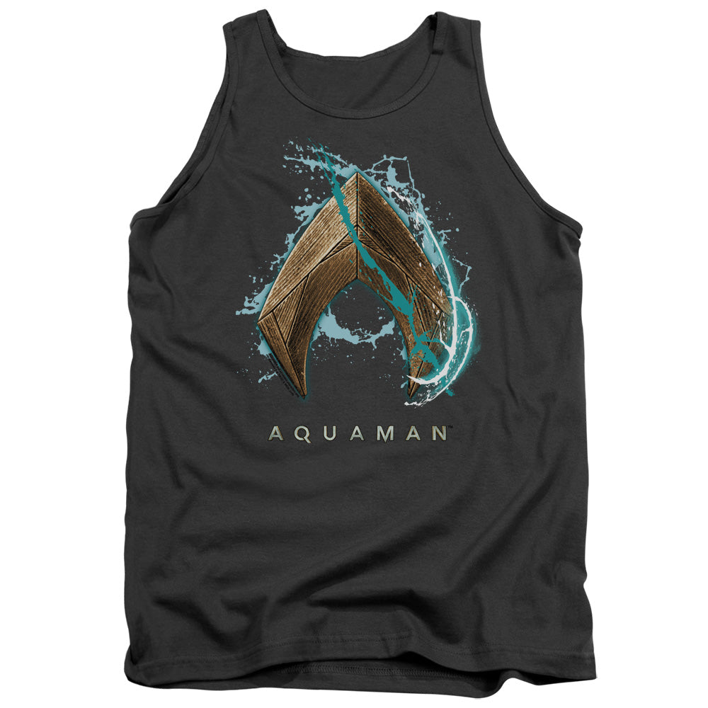 Aquaman Movie Water Shield Mens Tank Top Shirt Charcoal Officially Licensed