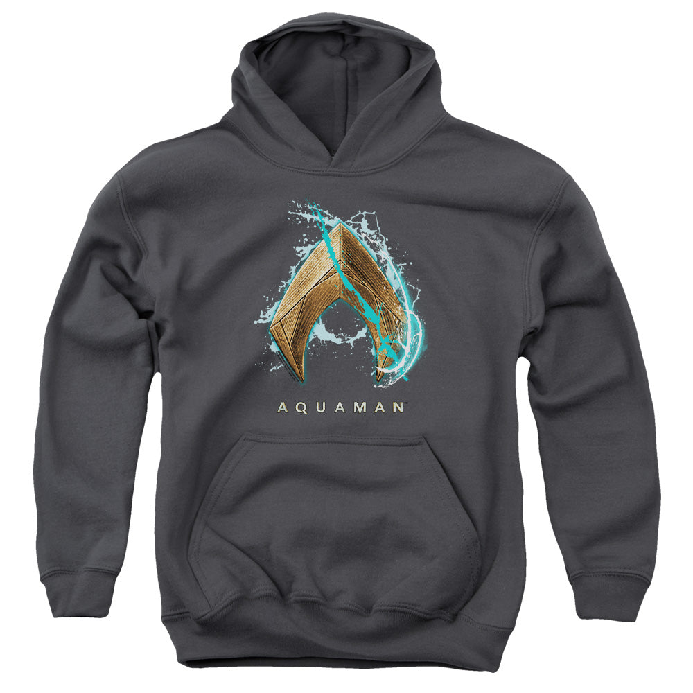 Aquaman Movie Water Shield Kids Youth Hoodie Charcoal Officially Licensed