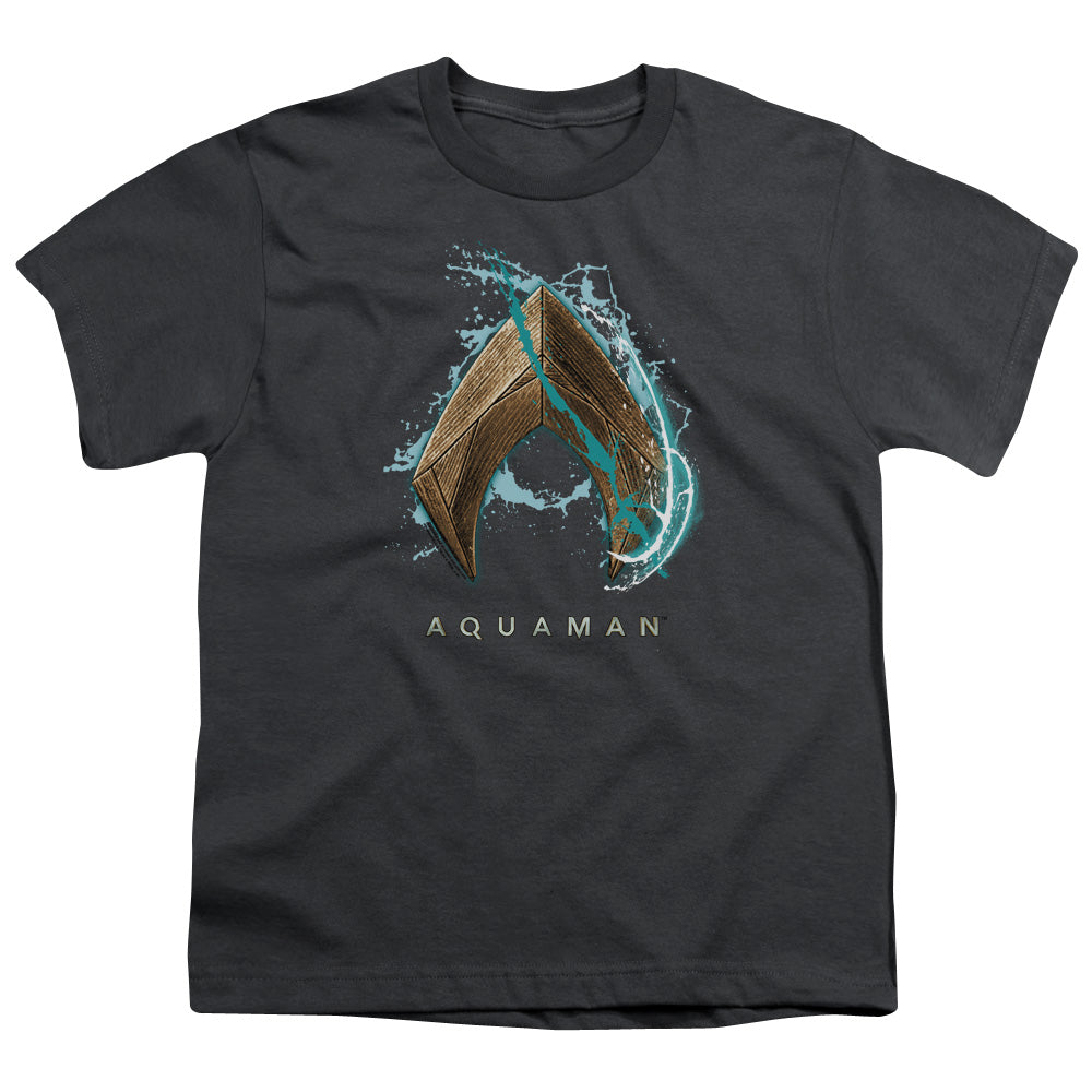 Aquaman Movie Water Shield Kids Youth T Shirt Charcoal Officially Licensed
