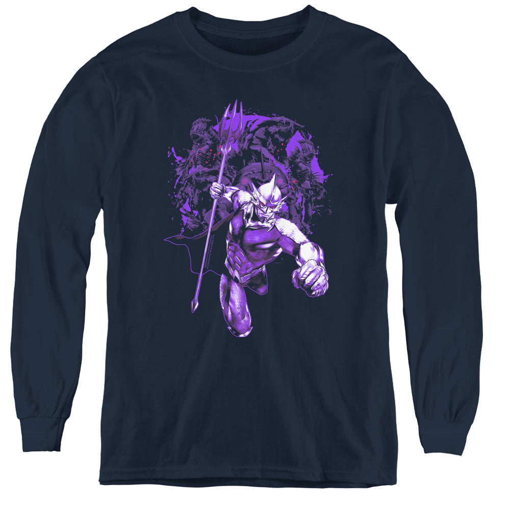 Aquaman Movie Evil Doers Long Sleeve Kids Youth T Shirt Navy Blue Officially Licensed