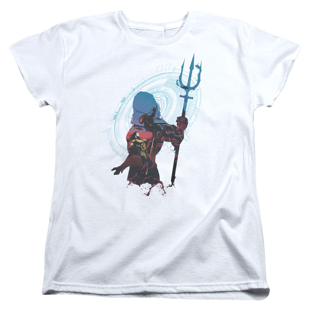 Aquaman Movie Silhouette Womens T Shirt White Officially Licensed
