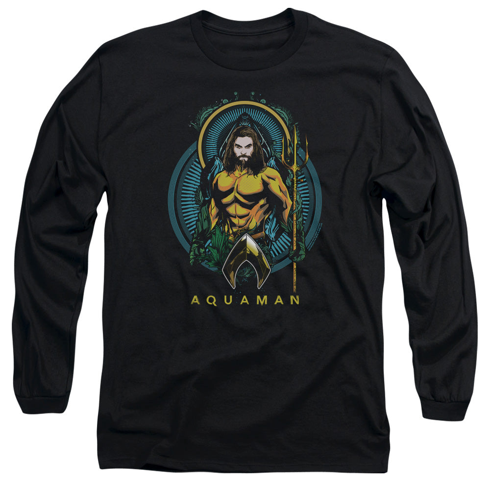 Aquaman Movie Aqua Nouveau Mens Long Sleeve Shirt Black Officially Licensed