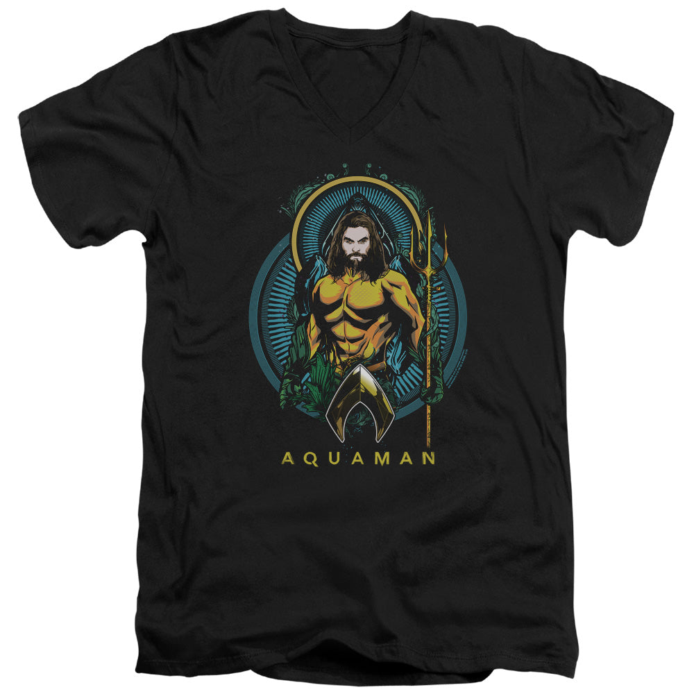 Aquaman Movie Aqua Nouveau Mens Slim Fit V-Neck T Shirt Black Officially Licensed