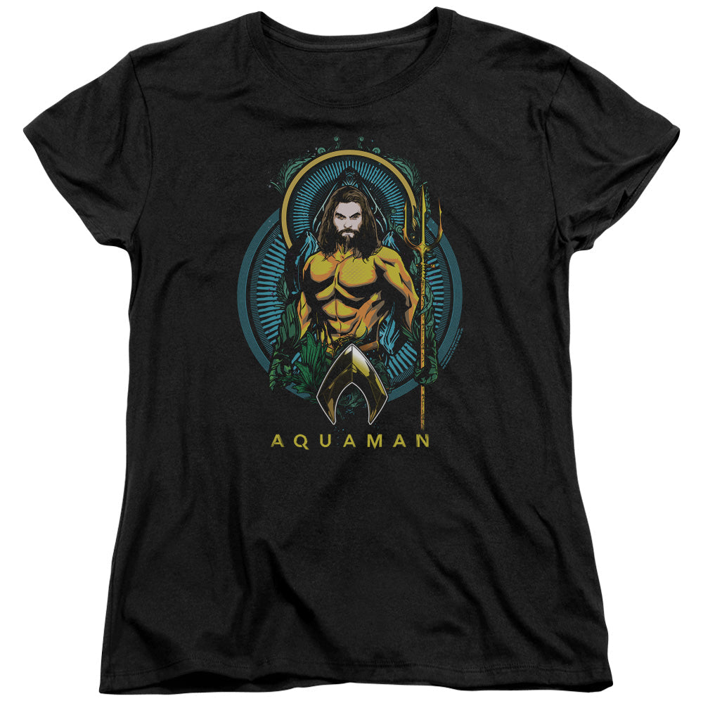 Aquaman Movie Aqua Nouveau Womens T Shirt Black Officially Licensed