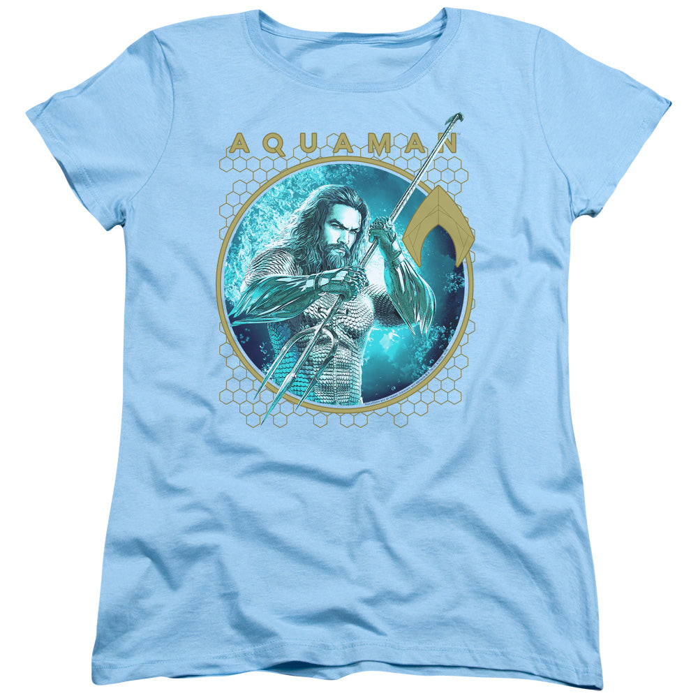 Aquaman Movie Trident Of Neptune Womens T Shirt Light Blue Officially Licensed