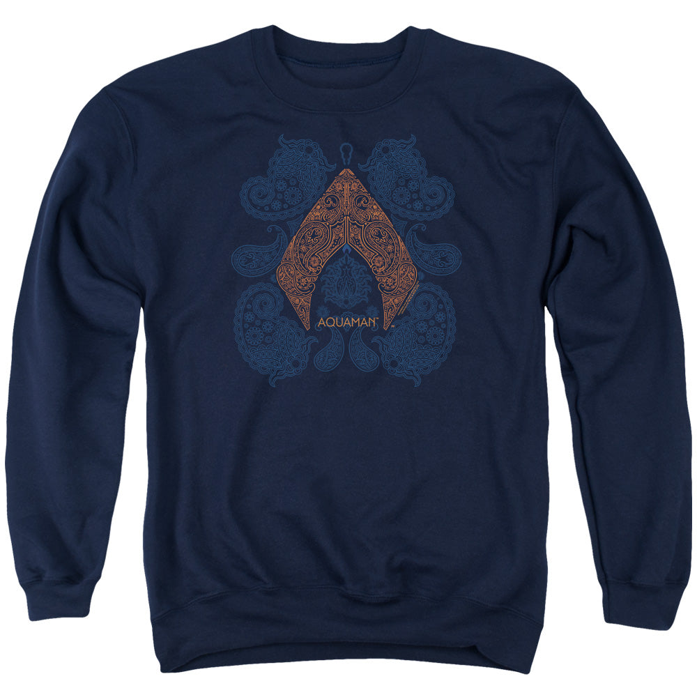 Aquaman Movie Aqua Paisley Mens Crewneck Sweatshirt Navy Blue Officially Licensed