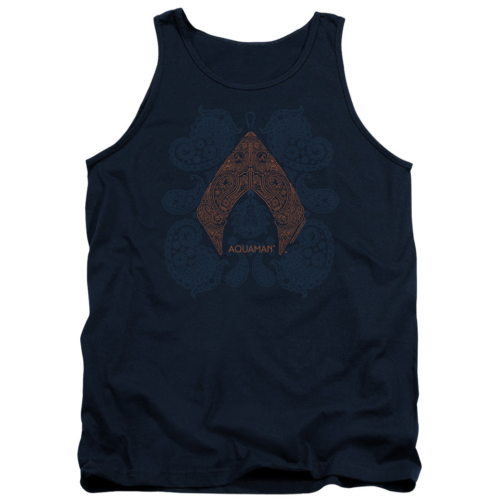 Aquaman Movie Aqua Paisley Mens Tank Top Shirt Navy Blue Officially Licensed