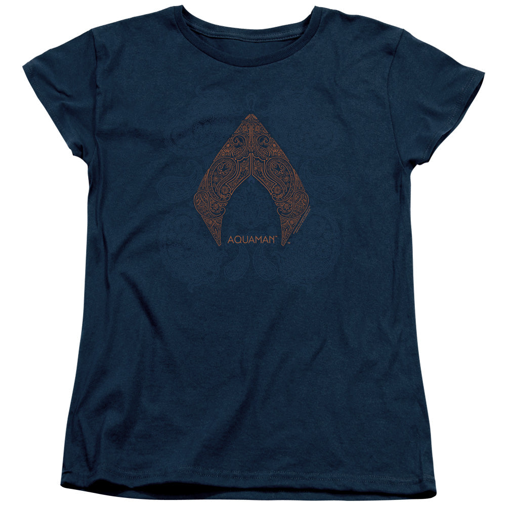Aquaman Movie Aqua Paisley Womens T Shirt Navy Blue Officially Licensed