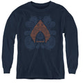 Aquaman Movie Aqua Paisley Long Sleeve Kids Youth T Shirt Navy Blue Officially Licensed