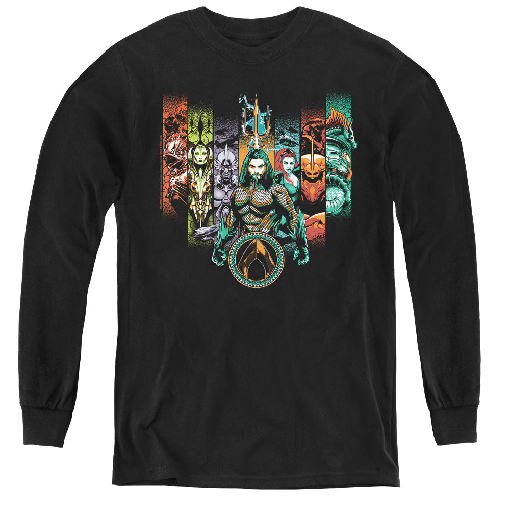 Aquaman Movie Unite The Kingdoms Long Sleeve Kids Youth T Shirt Black Officially Licensed