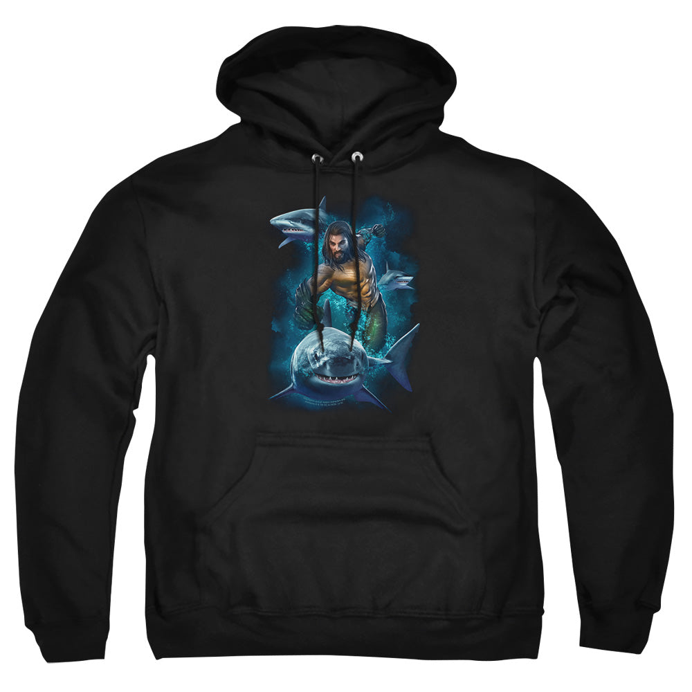 Aquaman Movie Swimming With Sharks Mens Hoodie Black Officially Licensed