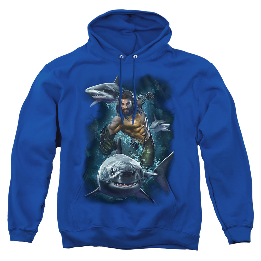 Aquaman Movie Swimming With Sharks Mens Hoodie Black Officially Licensed
