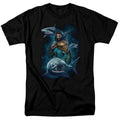 Aquaman Movie Swimming With Sharks Mens T Shirt Black Officially Licensed