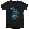 Aquaman Movie Swimming With Sharks Mens Slim Fit V-Neck T Shirt Black Officially Licensed