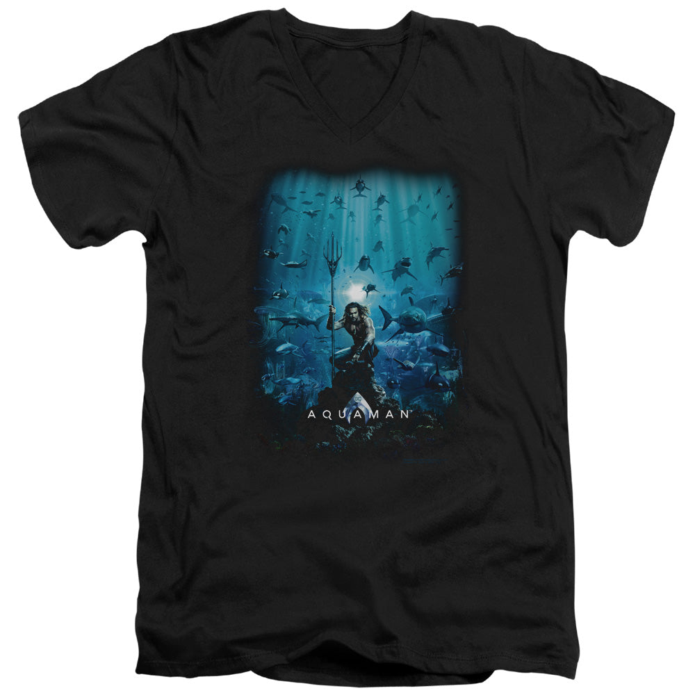 Aquaman Movie Poster Mens Slim Fit V-Neck T Shirt Black Officially Licensed