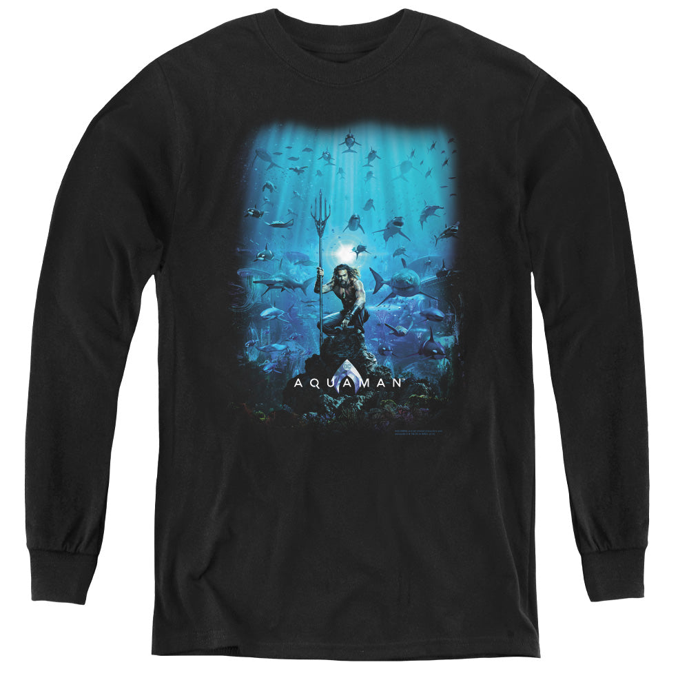 Aquaman Movie Poster Long Sleeve Kids Youth T Shirt Black Officially Licensed