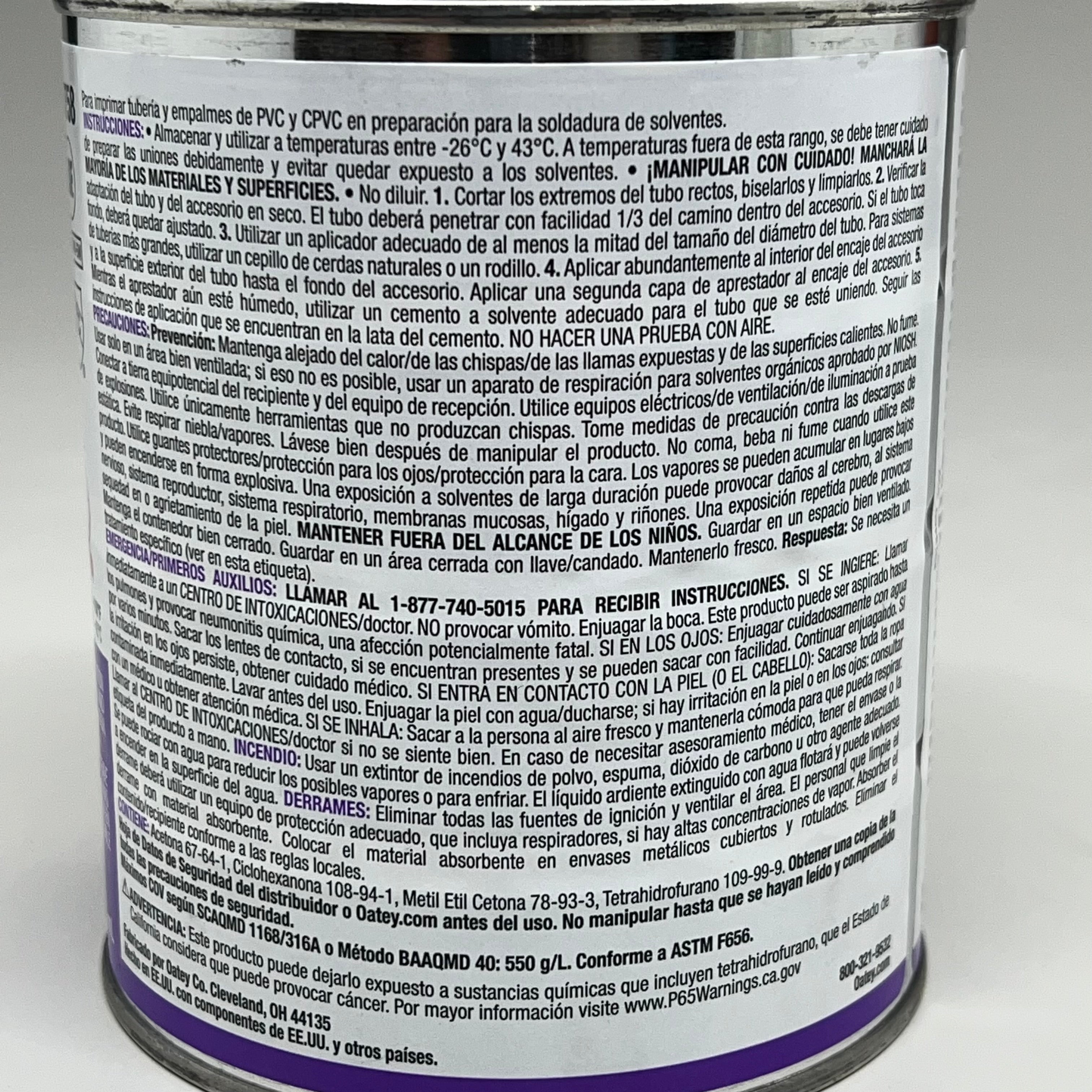 OATEY Aggressive Purple Primer CPVC & PVC Purple Tint 32 fl oz 30758