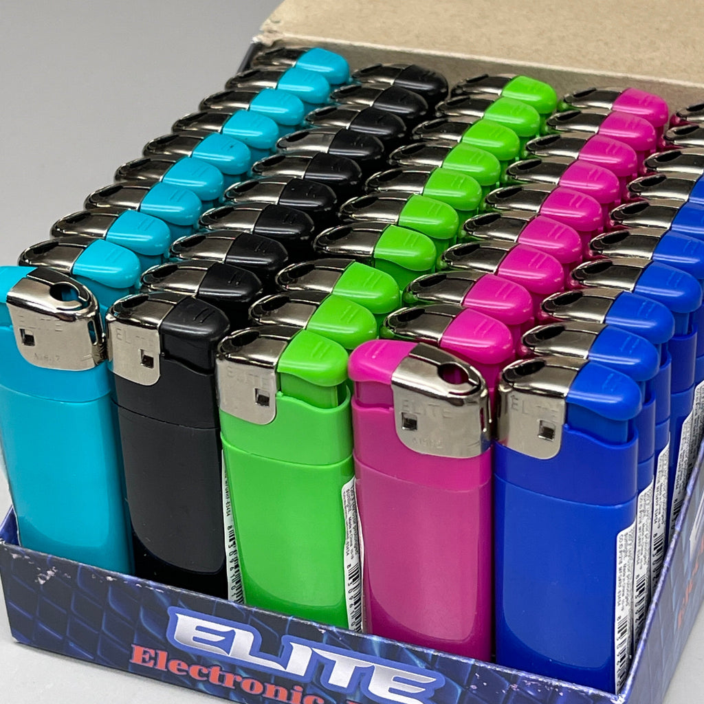 ELITE BRANDS 50-PACK! Elite Electronic Lighter Refillable Multi-Color (new)