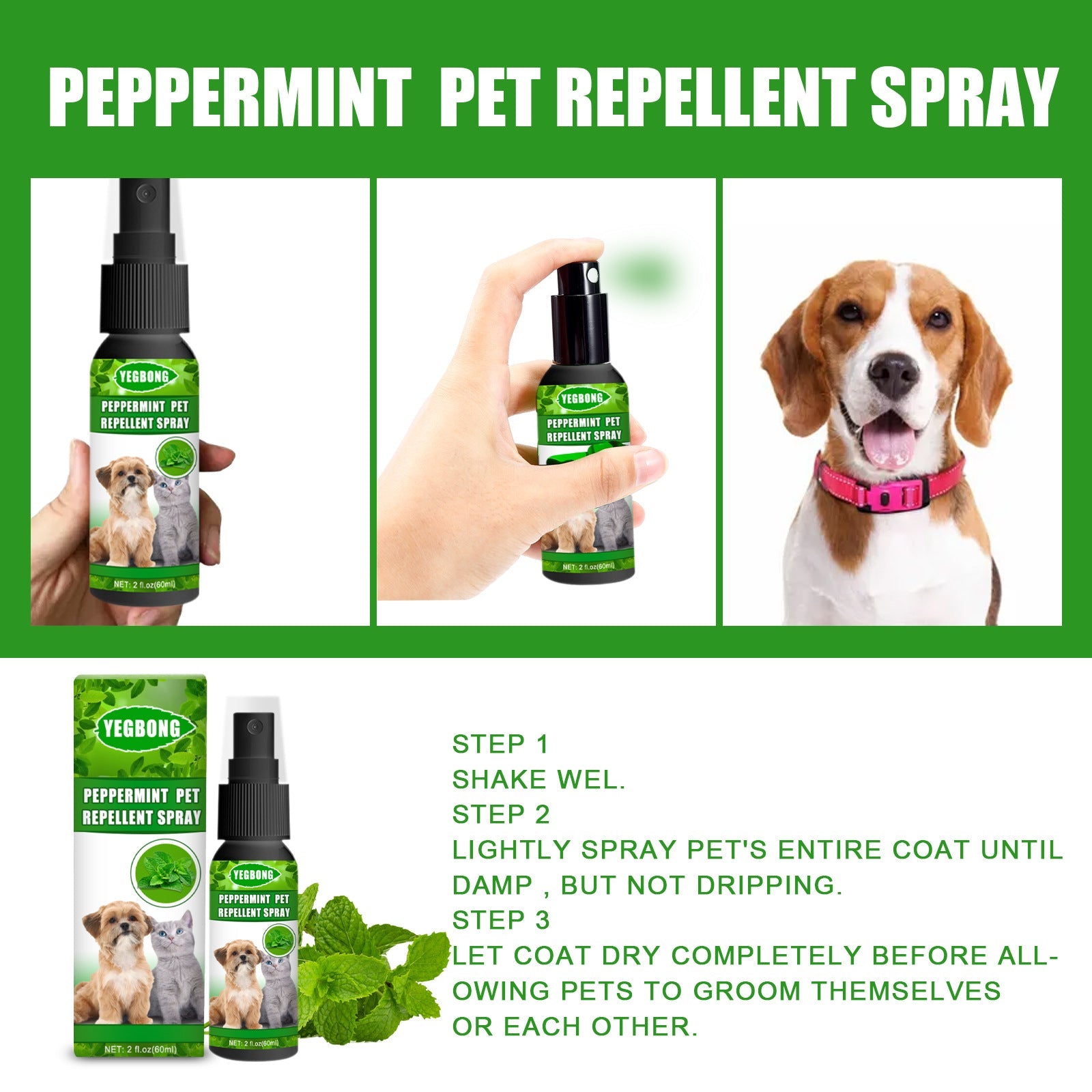 Peppermint Pet Repellent Spray, Dog Mite Spray Pet Mite Fungus Spray For Cats And Dogs