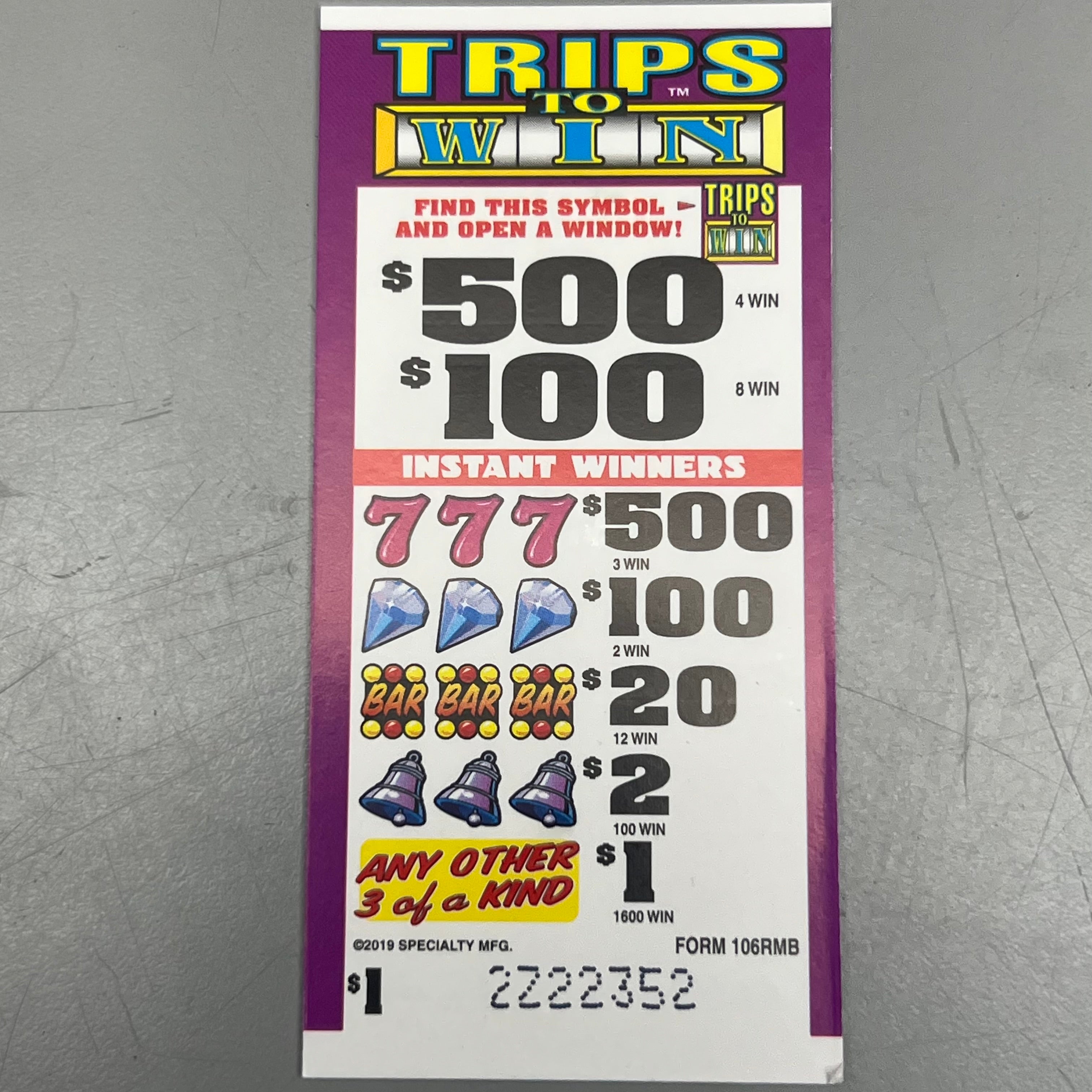 SPECIALTY MANUFACTURING Trips to Win 8160 Cards 3.875"x1.875"