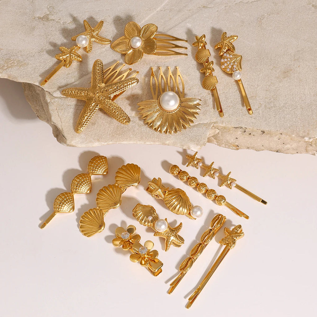 Stainless steel shell hair clip with bangs, high-end feel, ins metal hair accessories, broken hair clip at the back of the head