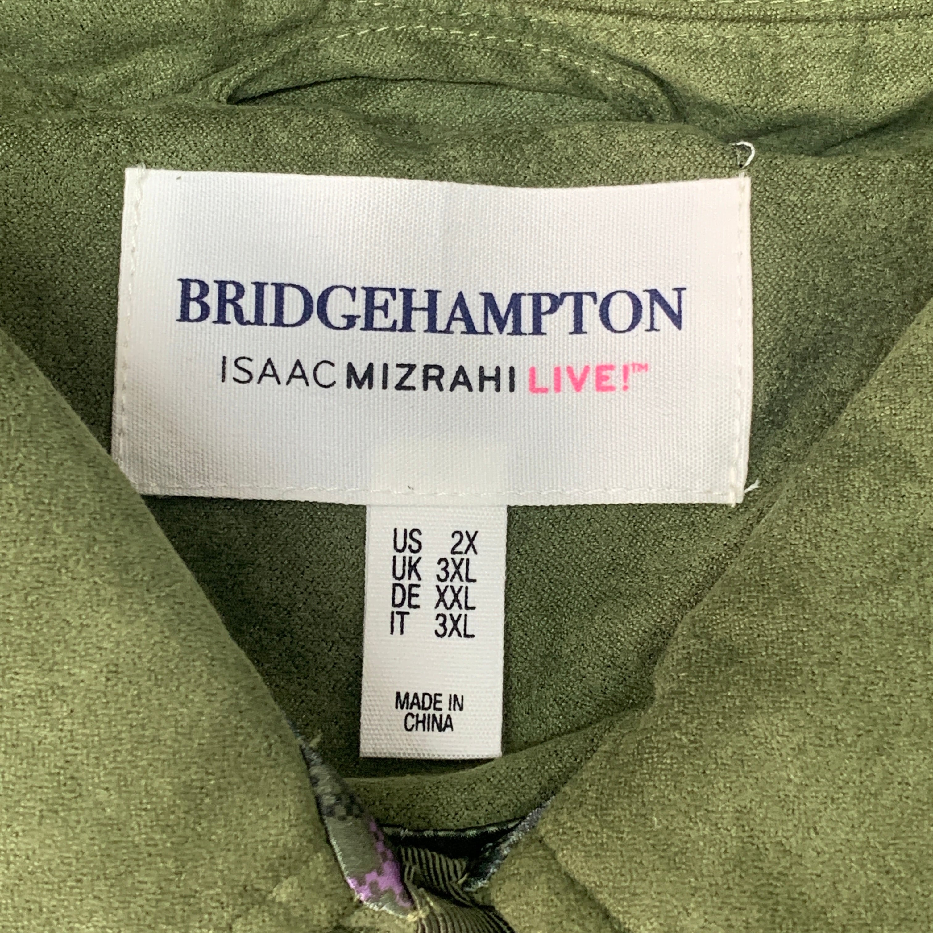 BRIDGE HAMPTON ISSAC MIZRAHI LIVE! Faux Suede Coat Full Snap Up Basil Size 2X