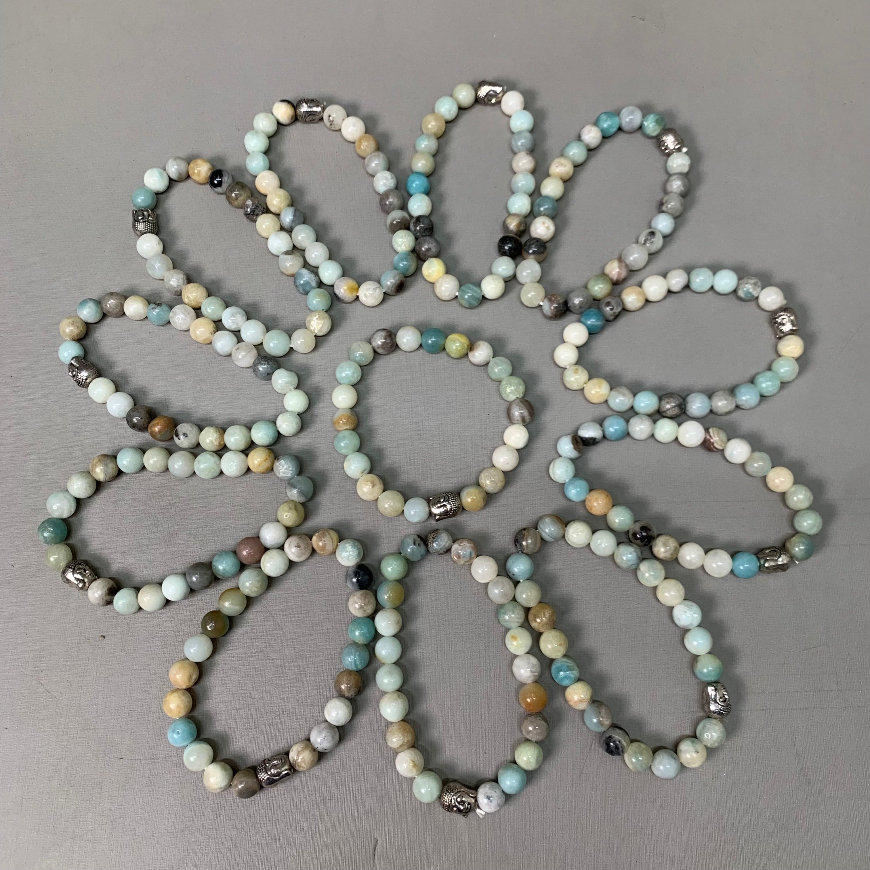 BEST WHOLESALE (12 PACK) Beaded Amagonite Crystal Bracelets 3" Green/Turquoise New