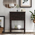 TREXM Narrow Console Desk, Ultra Thin Sofa Table with Three Storage Drawers and Living Room Bottom Shelves (Espresso)
