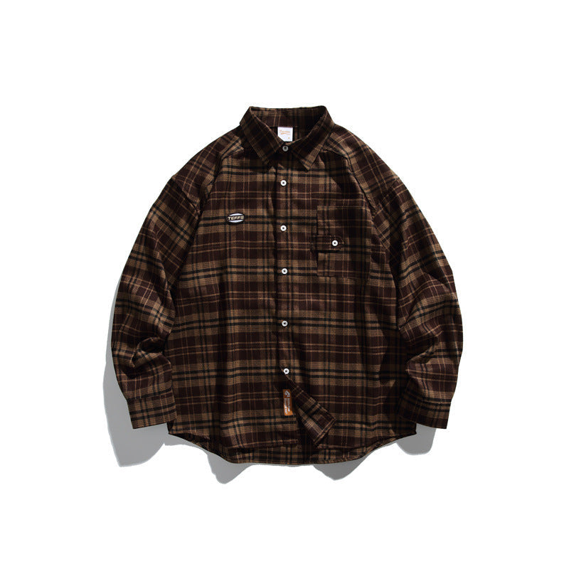 Loose casual checkered long sleeved shirt for men and women