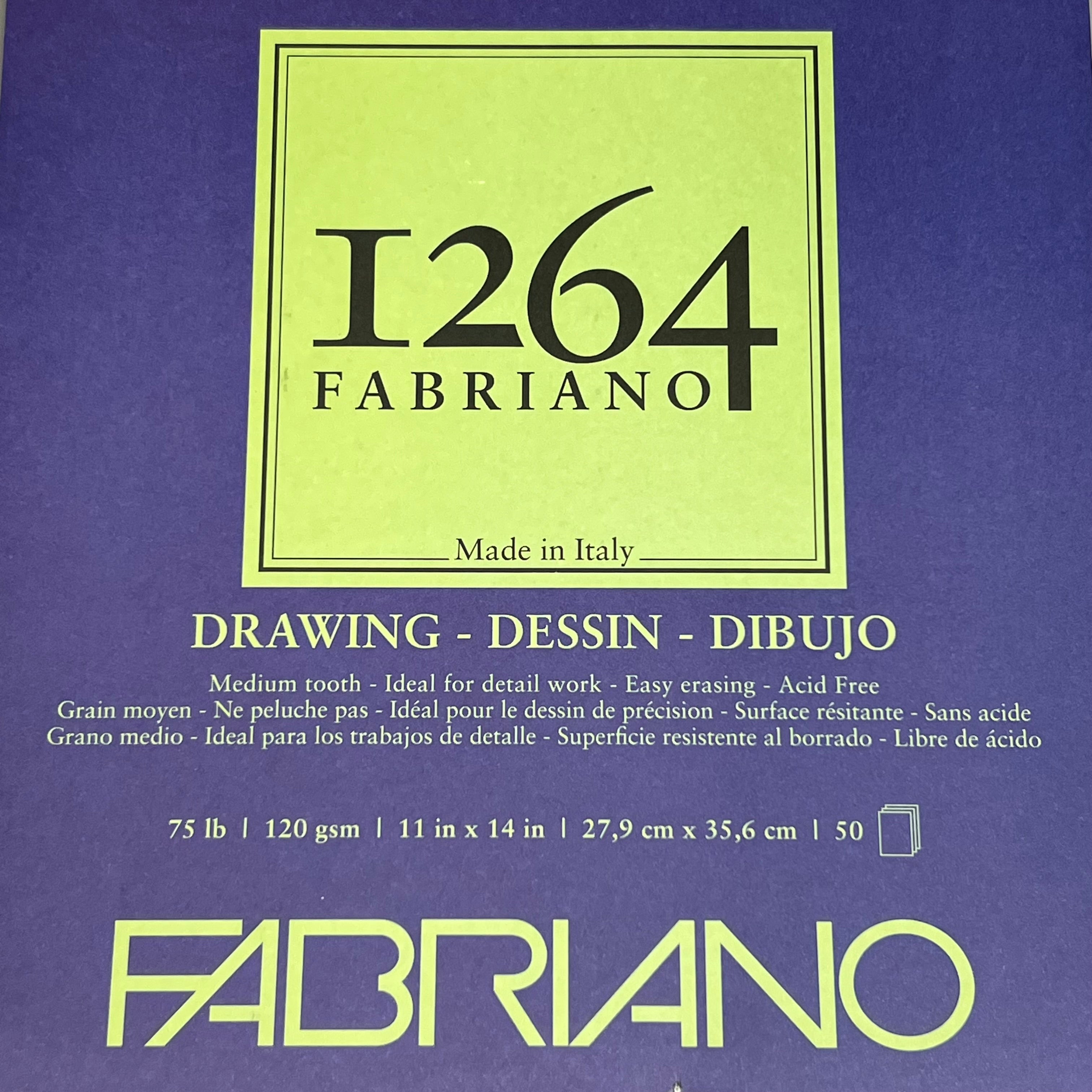 FABRIANO I264 Drawing Paper Pads 11" x 14" ITALY 50 Sheets White