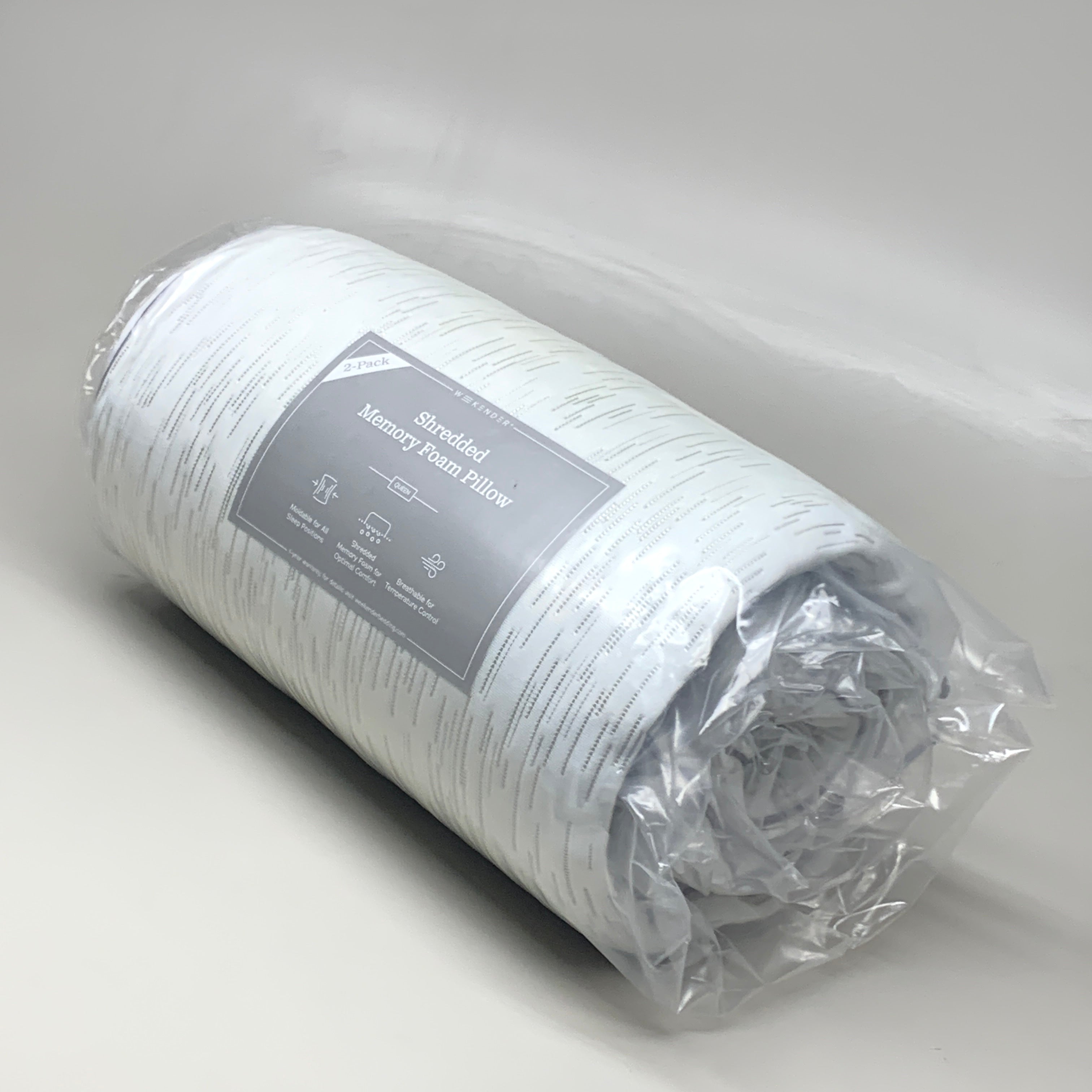 WEEKENDER Shredded Memory Foam Pillow 2pk Breathable Moldable Sz Queen