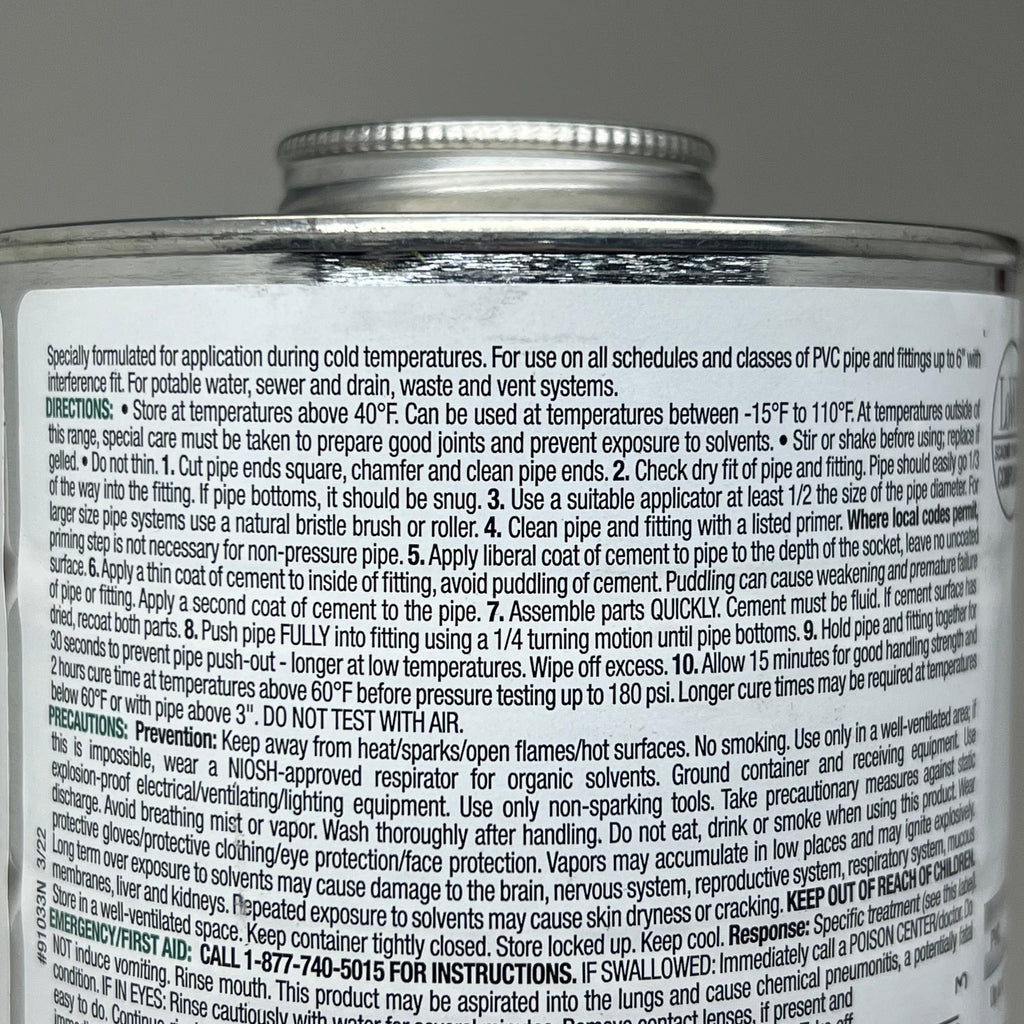 OATEY All Weather Medium Clear PVC Cement Solvent Weld up to 6" Dia 32 fl oz 31133