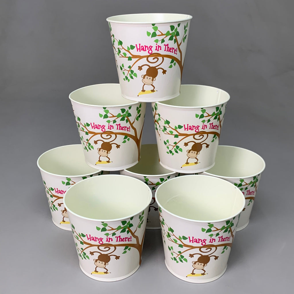 1800FLOWERS 8-Pack Of Damask Metal Buckets Hang in There W/ Liners 4” 77202 (New)