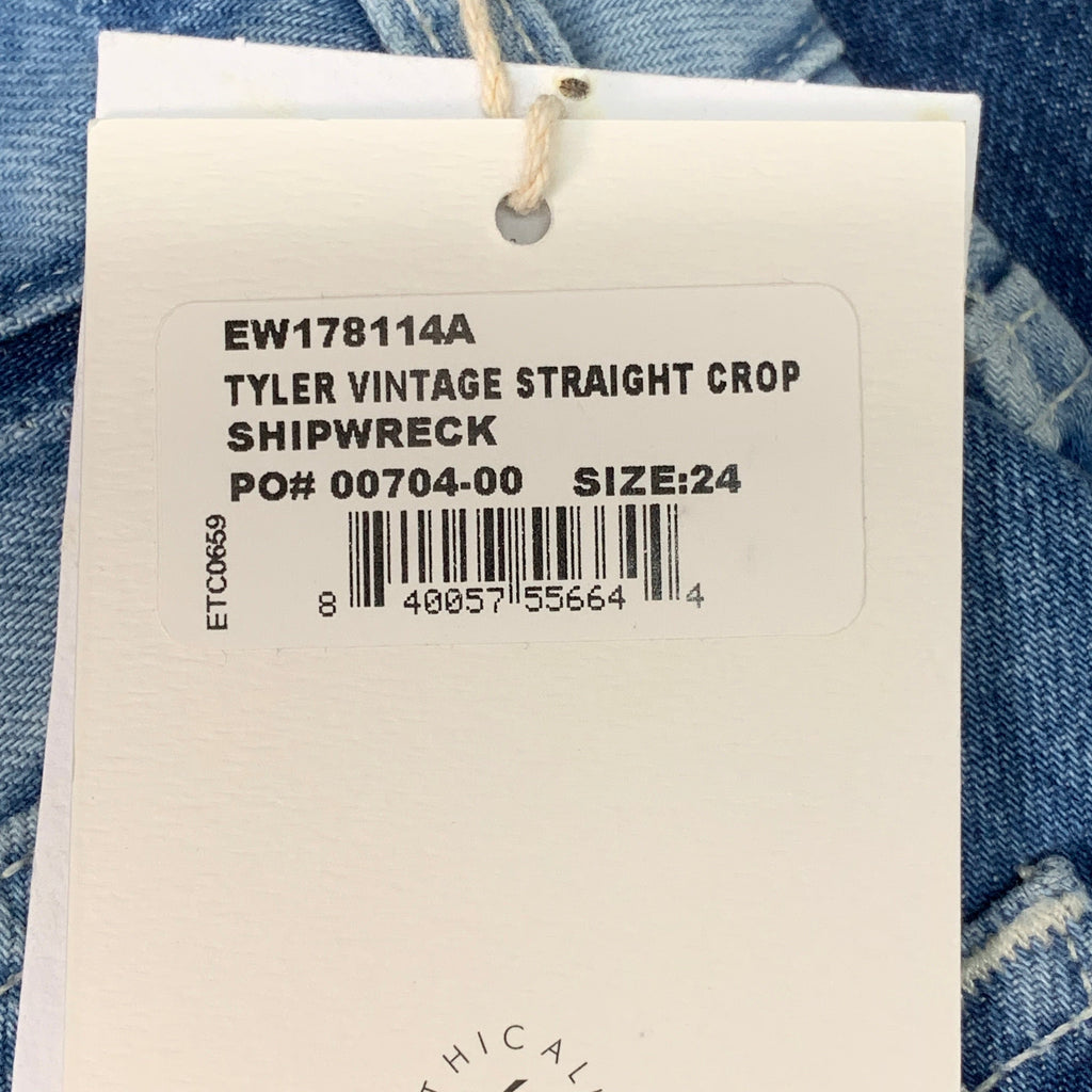ETICA Tyler Vintage Straight Crop Jeans 100% Cotton Shipwreck Size 24 EW178114A