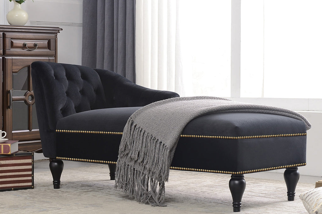 58 inch velvet lounge chair, button cluster right arm lounge chair with nail head decoration and solid wood legs