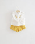 INS Children's Clothing Girls Embroidered Flowers Ruffled Lace Sleeveless Shirt Two-Color Shorts Set