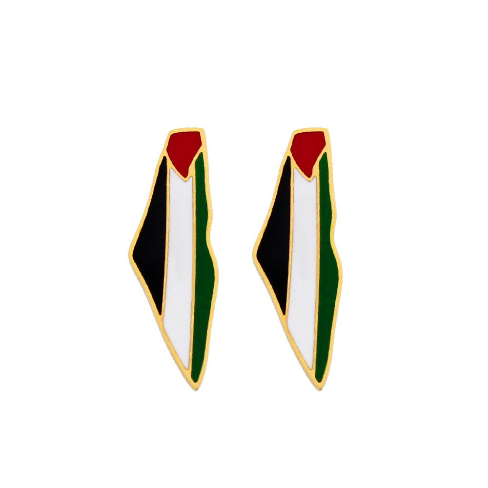 Oil-Drip Palestine Map Titanium Steel 18K Pendant Necklace Fashion Personalized Earring Set