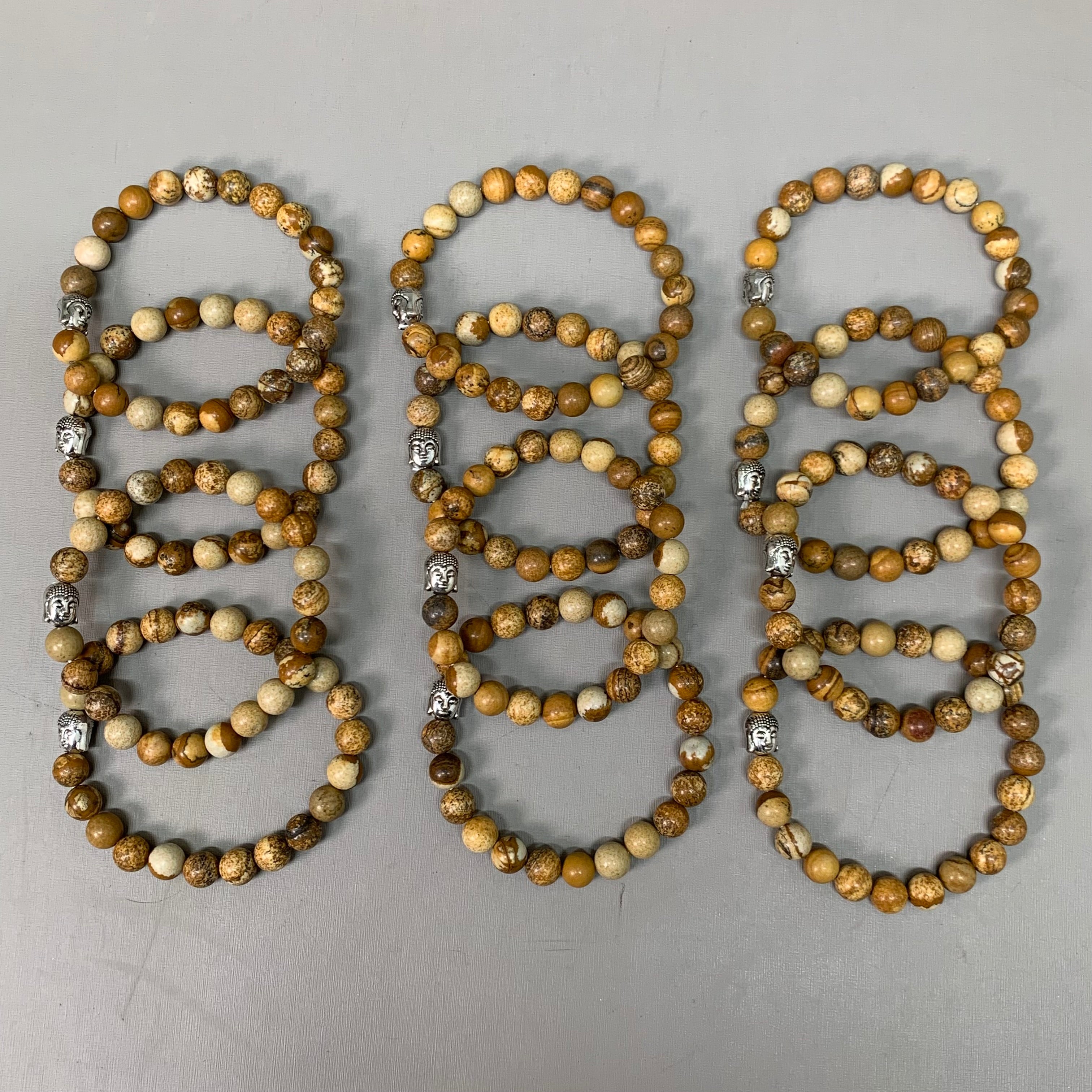 BEST WHOLESALE (12 PACK) Beaded Light Brown Crystal Bracelets 3" Buddha Head New