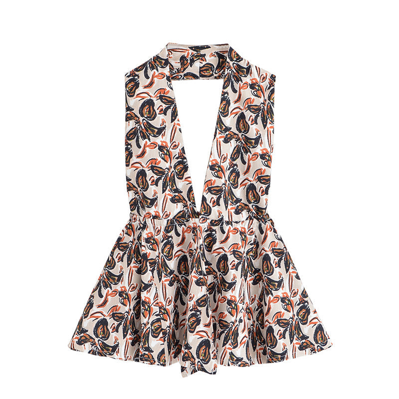 Elegant Strapless Top with Floral Print and Wide-Leg Pants Set