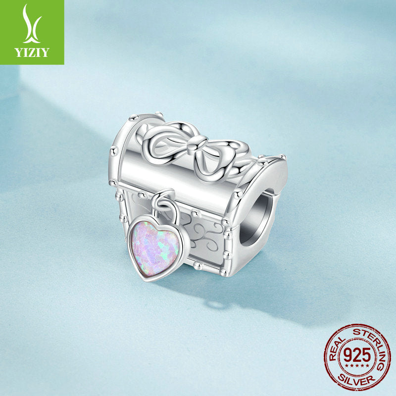 Silver Charm Original Retro Bow Treasure Box DIY Beaded Love Auspicious Treasure s925 Pure Silver Can Open Beads