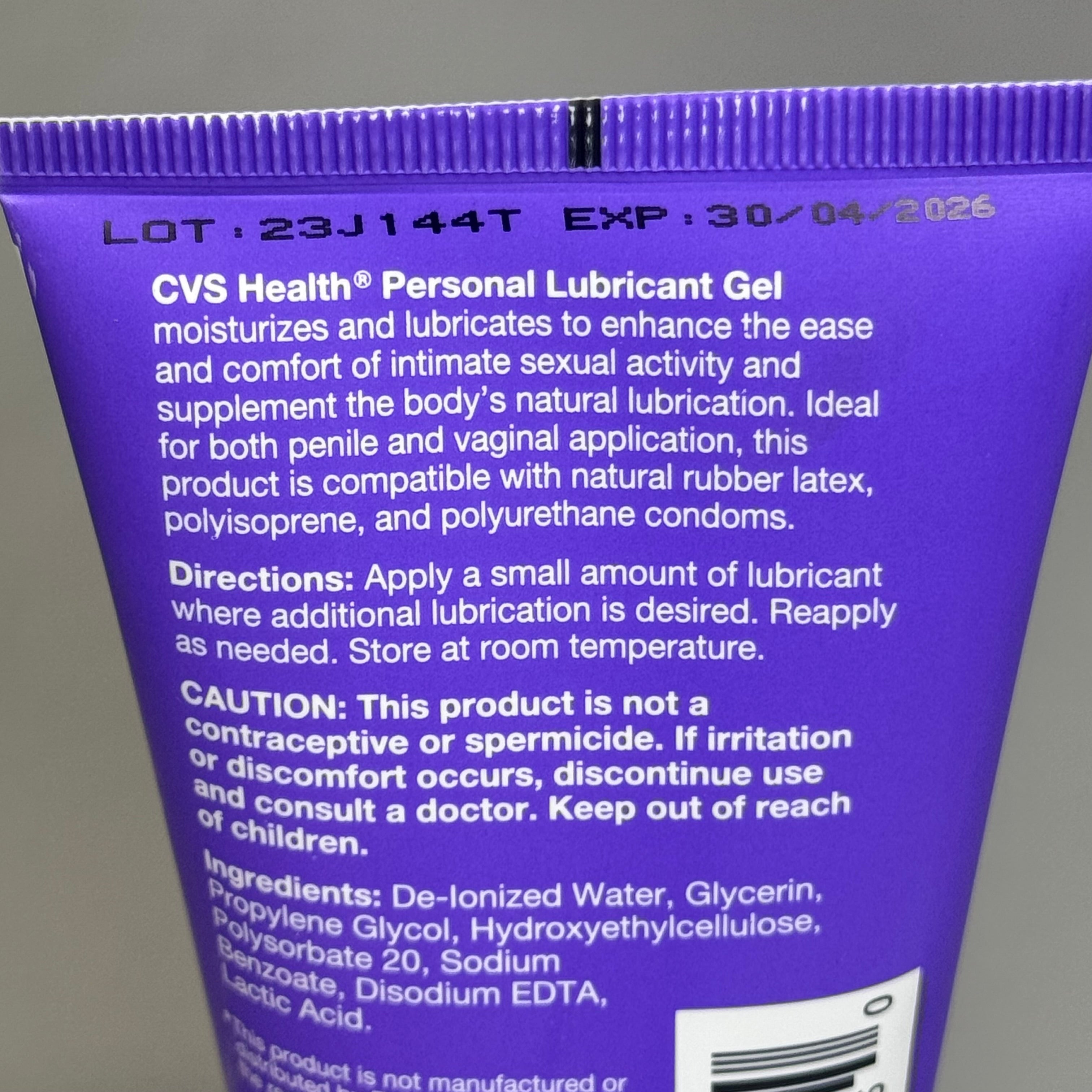 CVS HEALTH (2 PACK) Personal Lubricant Water-Based Tube 4oz Each Exp 04/26