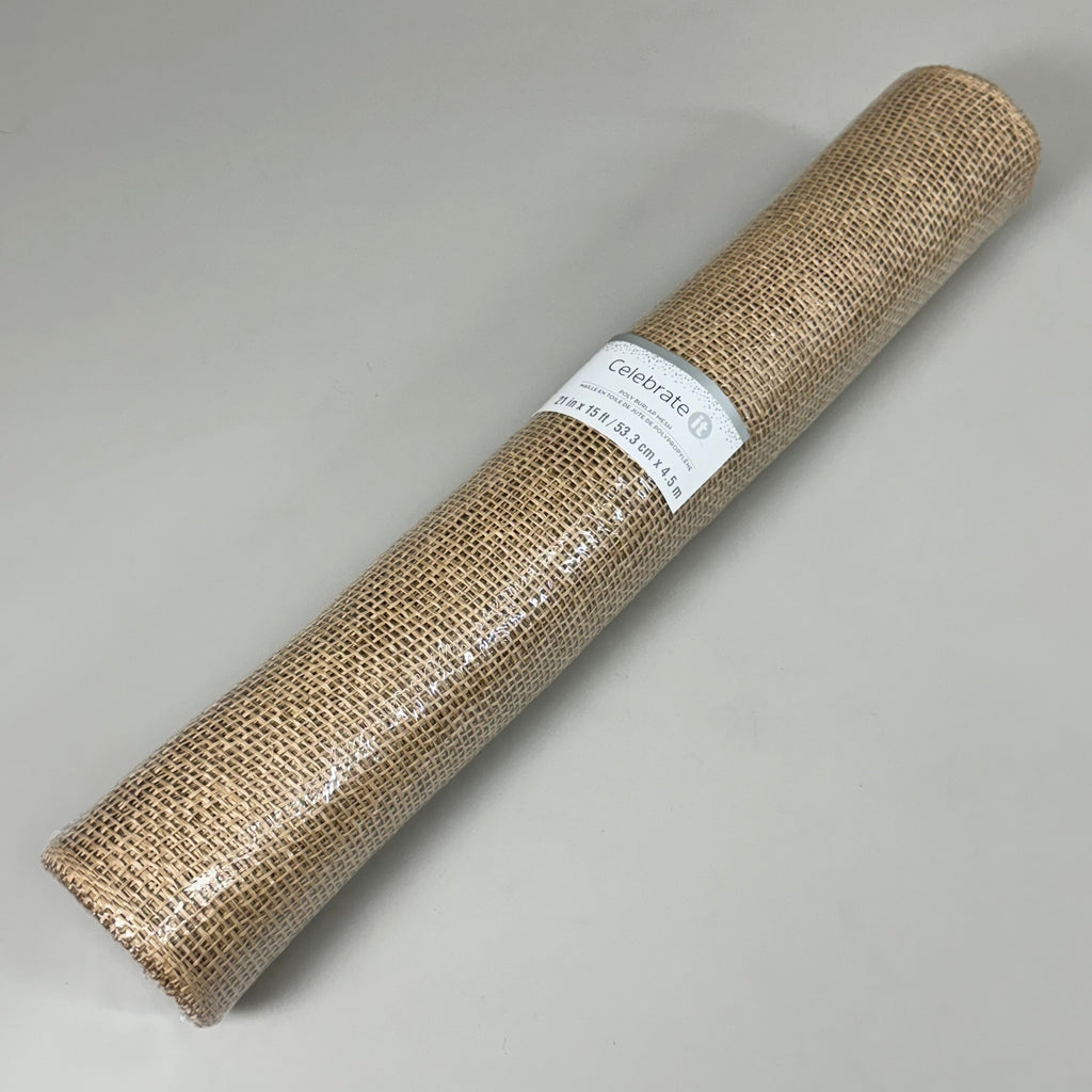 CELEBRATE IT Poly Burlap Mesh 21" x 15' Tan 100% Polypropylene 659770