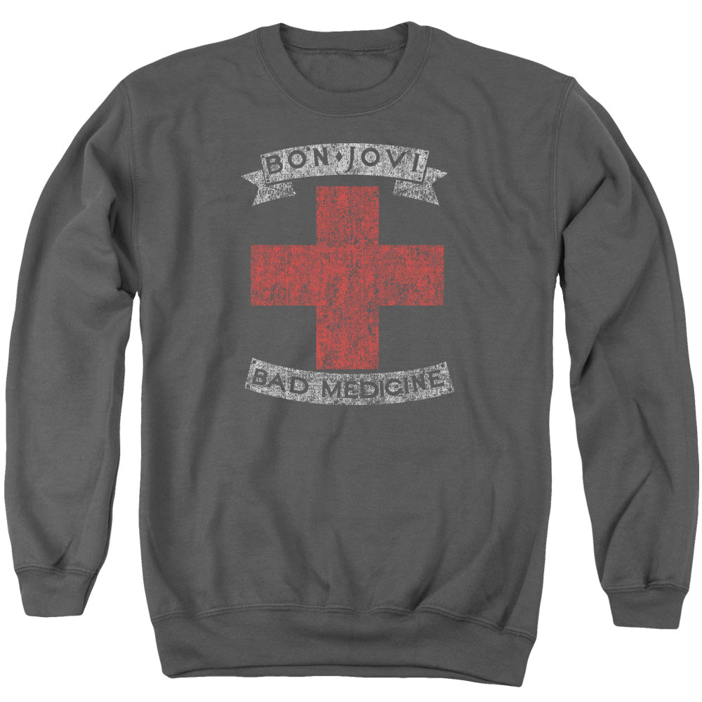 Bon Jovi Bad Medicine Mens Crewneck Sweatshirt Charcoal Officially Licensed